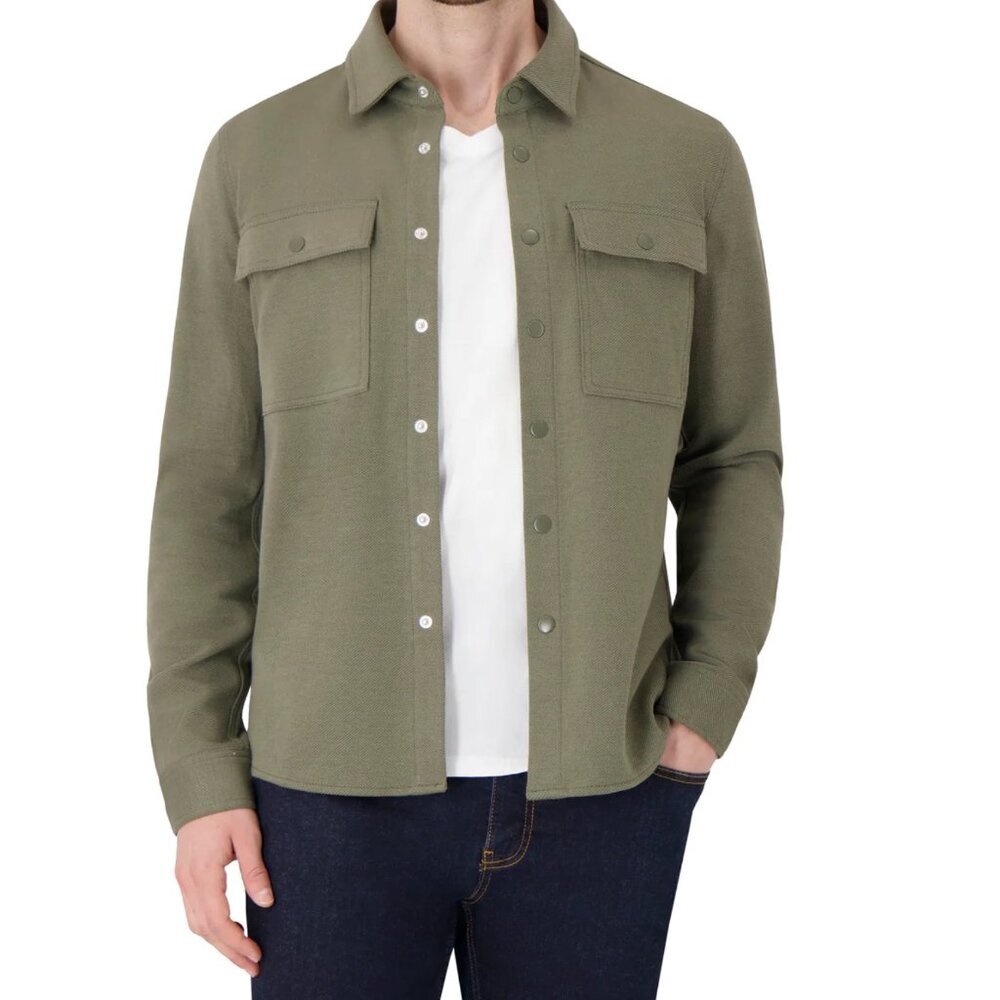 Report Collection Men's Green Textured Long Sleeve Twill Overshirt